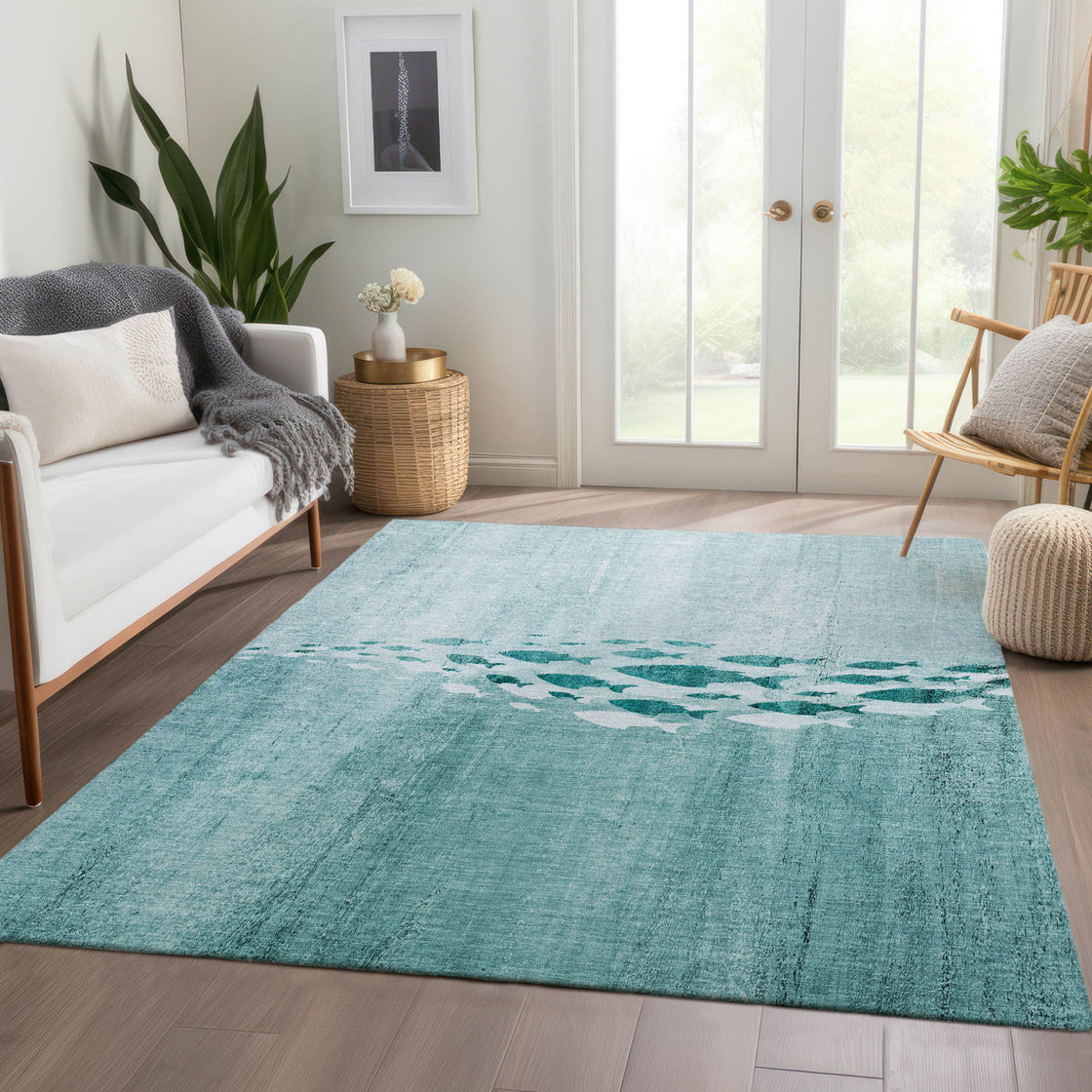 3' X 5' Teal Blue Aqua And Ivory Nautical Washable Indoor Outdoor Area Rug-6