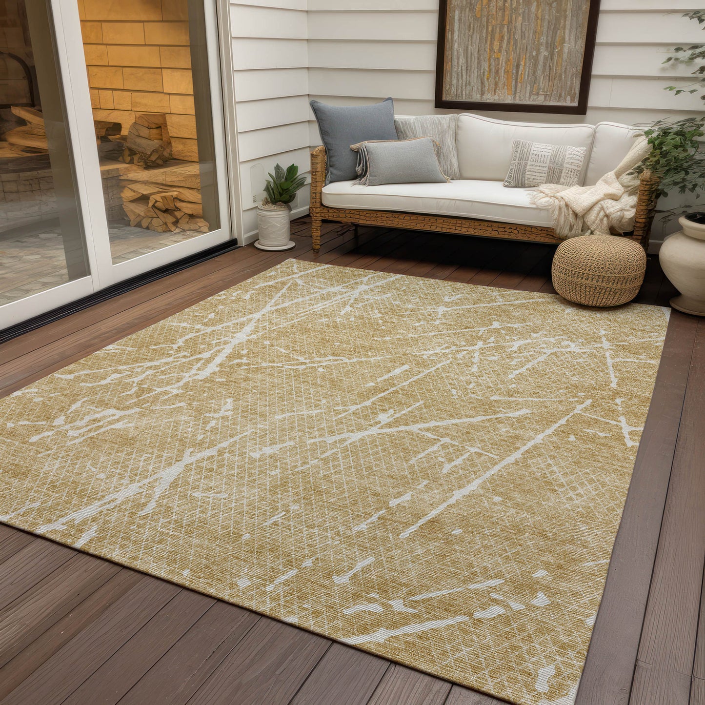 3' X 5' Beige And Ivory Abstract Washable Indoor Outdoor Area Rug-5