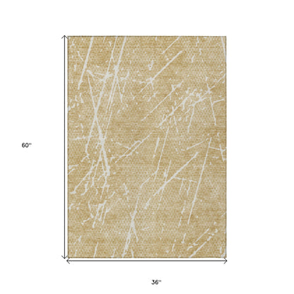 3' X 5' Beige And Ivory Abstract Washable Indoor Outdoor Area Rug-2