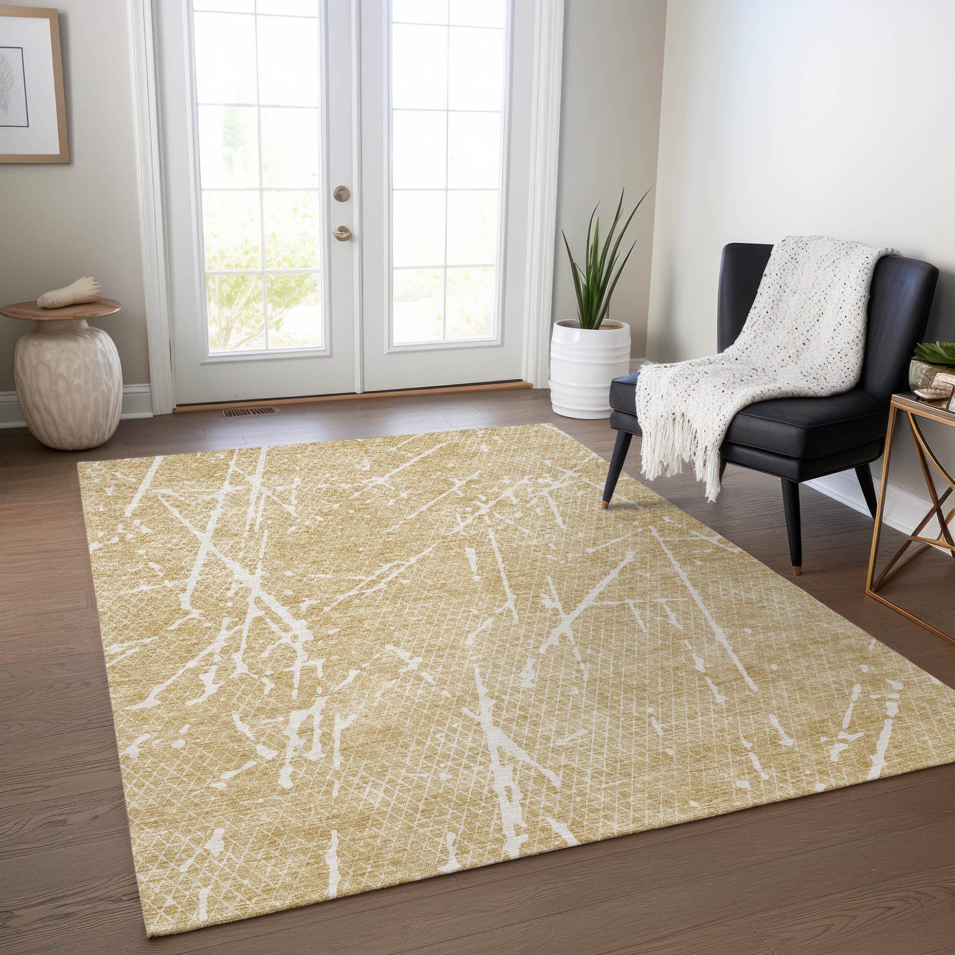 3' X 5' Beige And Ivory Abstract Washable Indoor Outdoor Area Rug-6