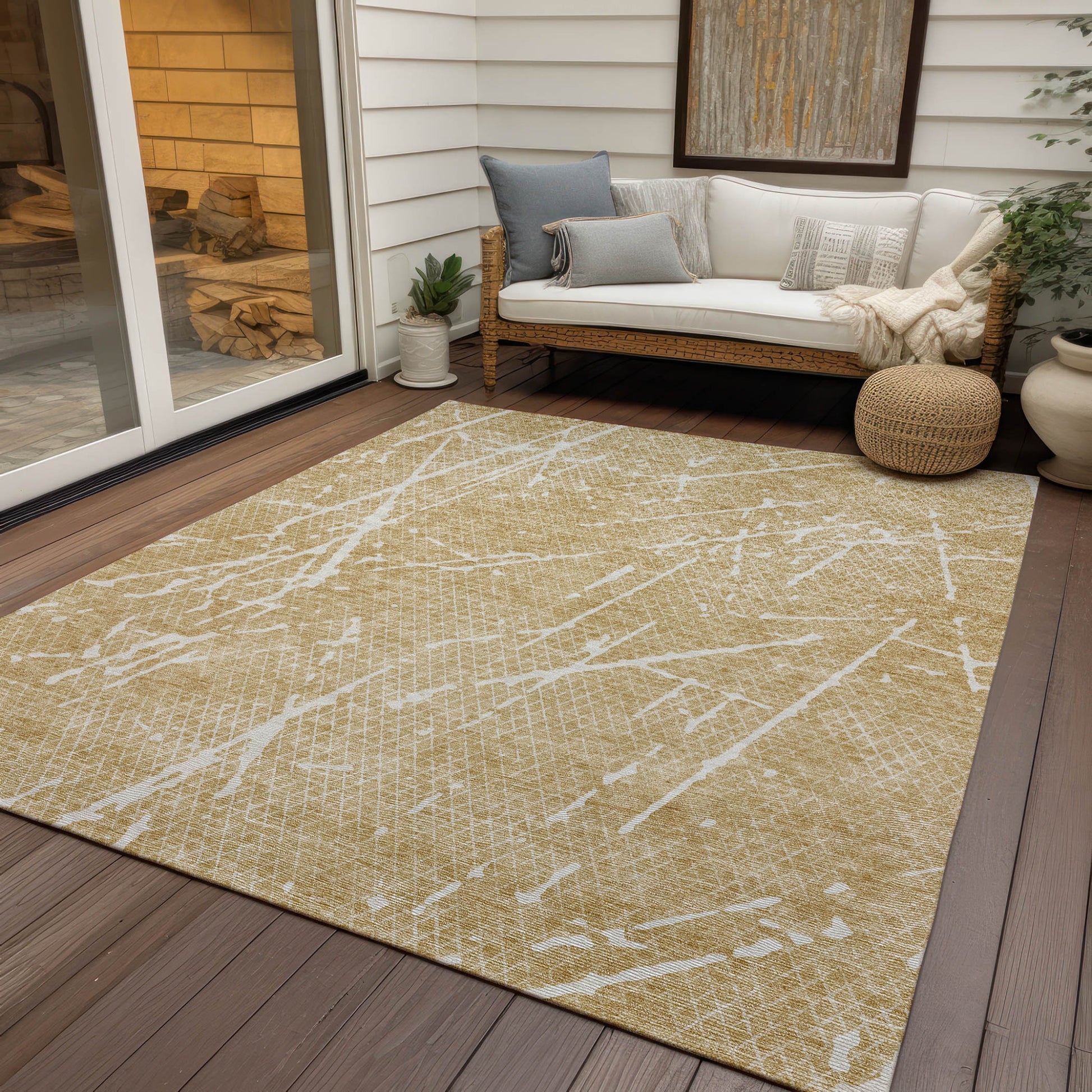 3' X 5' Beige And Ivory Abstract Washable Indoor Outdoor Area Rug-8