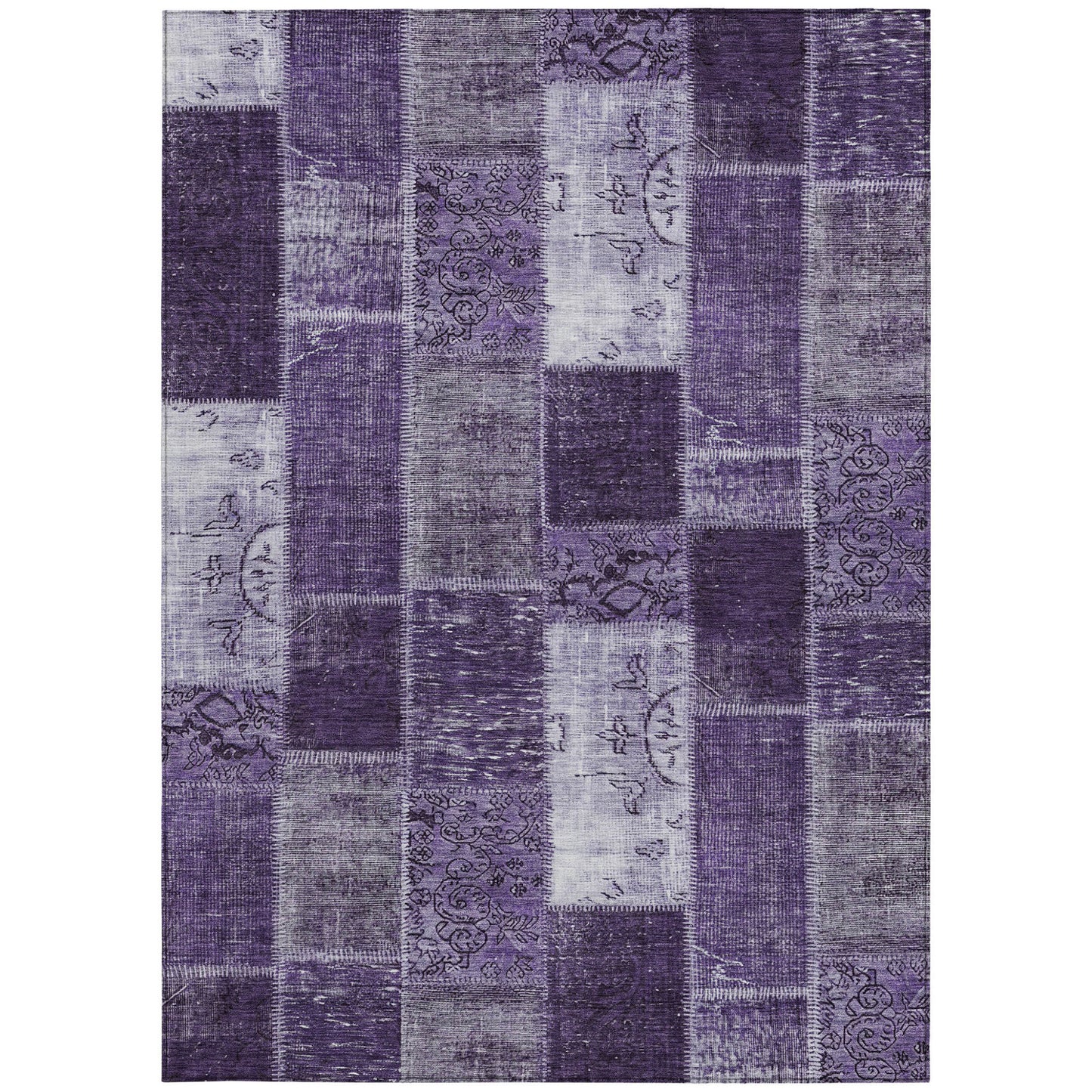 8' X 10' Purple Eggplant And Lavender Patchwork Washable Indoor Outdoor Area Rug-5