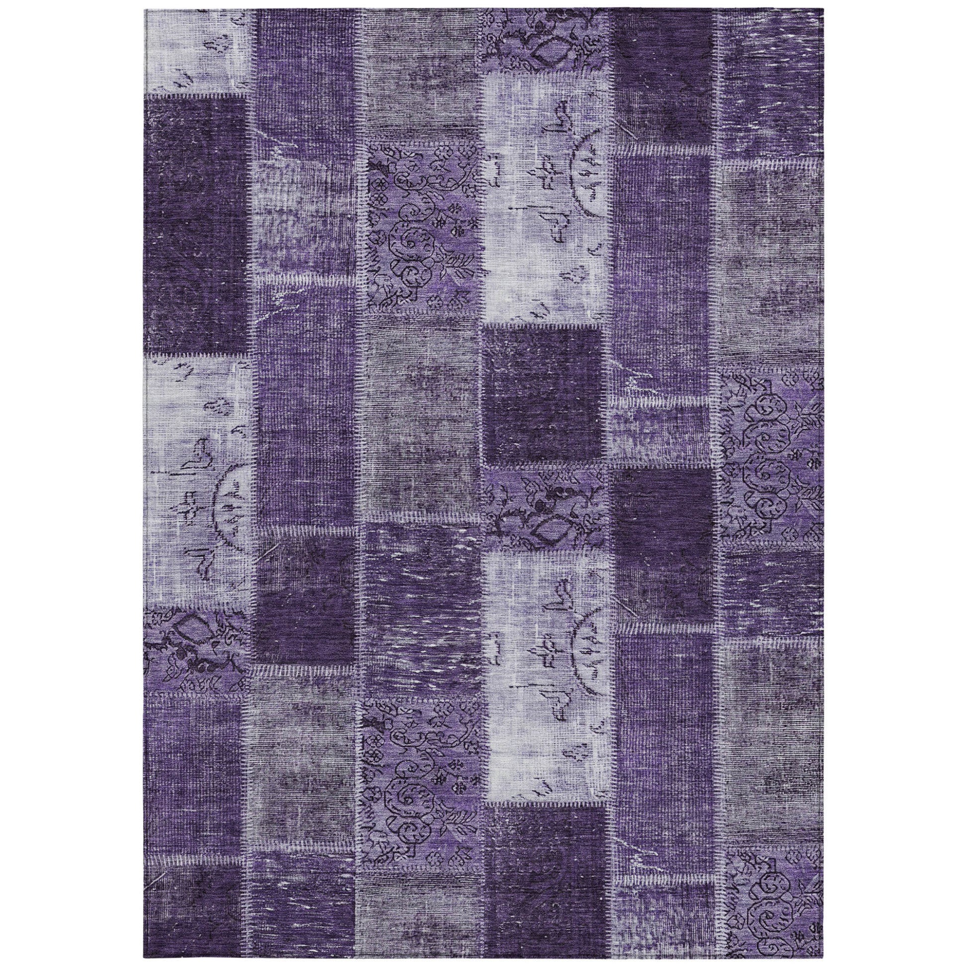 8' X 10' Purple Eggplant And Lavender Patchwork Washable Indoor Outdoor Area Rug-5