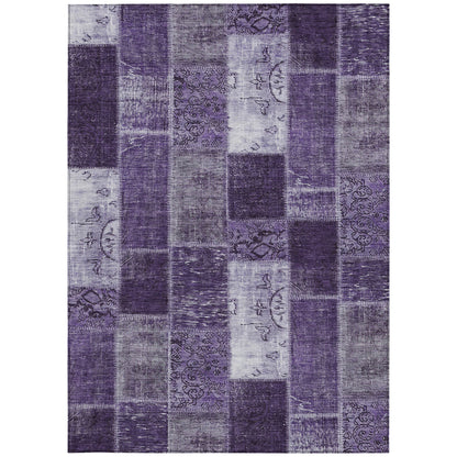8' X 10' Purple Eggplant And Lavender Patchwork Washable Indoor Outdoor Area Rug-5