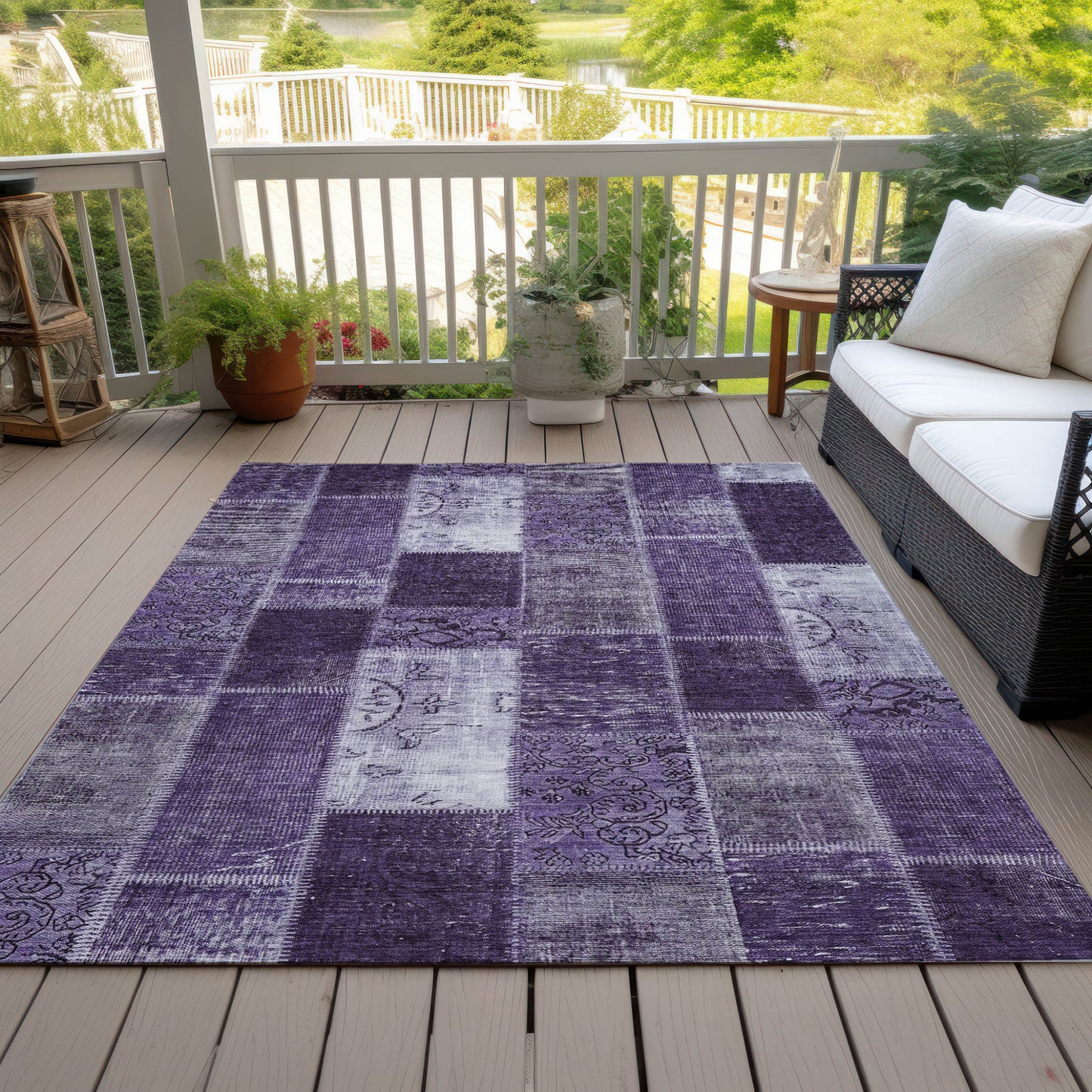 8' X 10' Purple Eggplant And Lavender Patchwork Washable Indoor Outdoor Area Rug-6