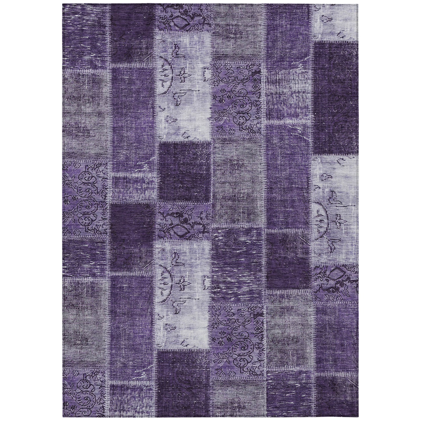 8' X 10' Purple Eggplant And Lavender Patchwork Washable Indoor Outdoor Area Rug-1