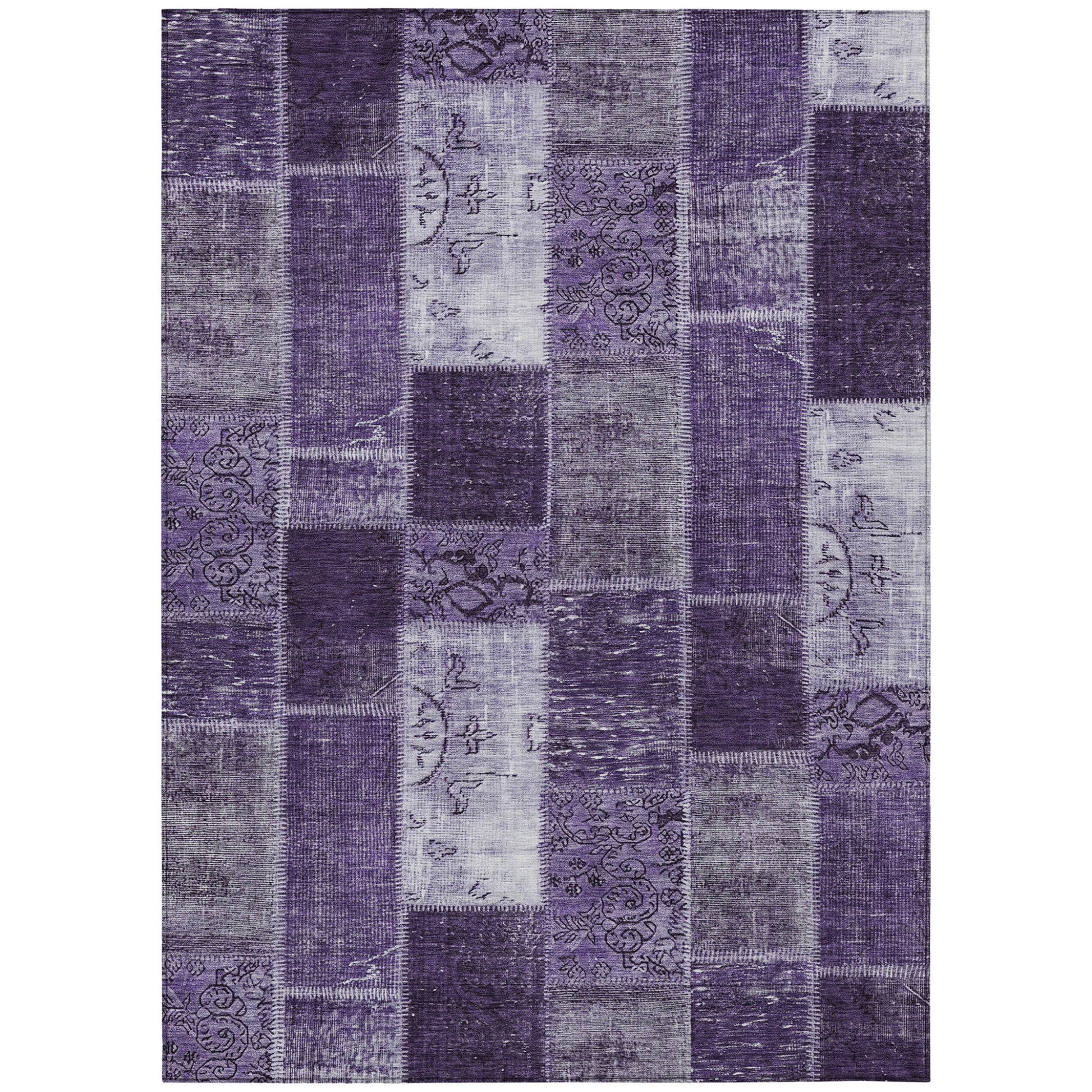 8' X 10' Purple Eggplant And Lavender Patchwork Washable Indoor Outdoor Area Rug-1