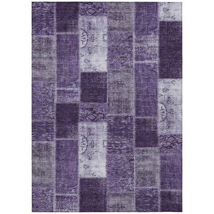 8' X 10' Purple Eggplant And Lavender Patchwork Washable Indoor Outdoor Area Rug-1