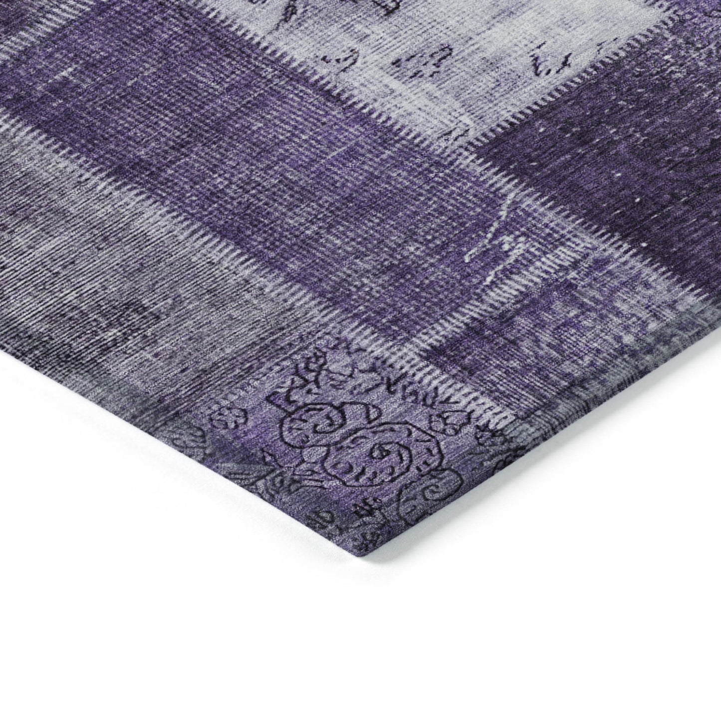 8' X 10' Purple Eggplant And Lavender Patchwork Washable Indoor Outdoor Area Rug-3