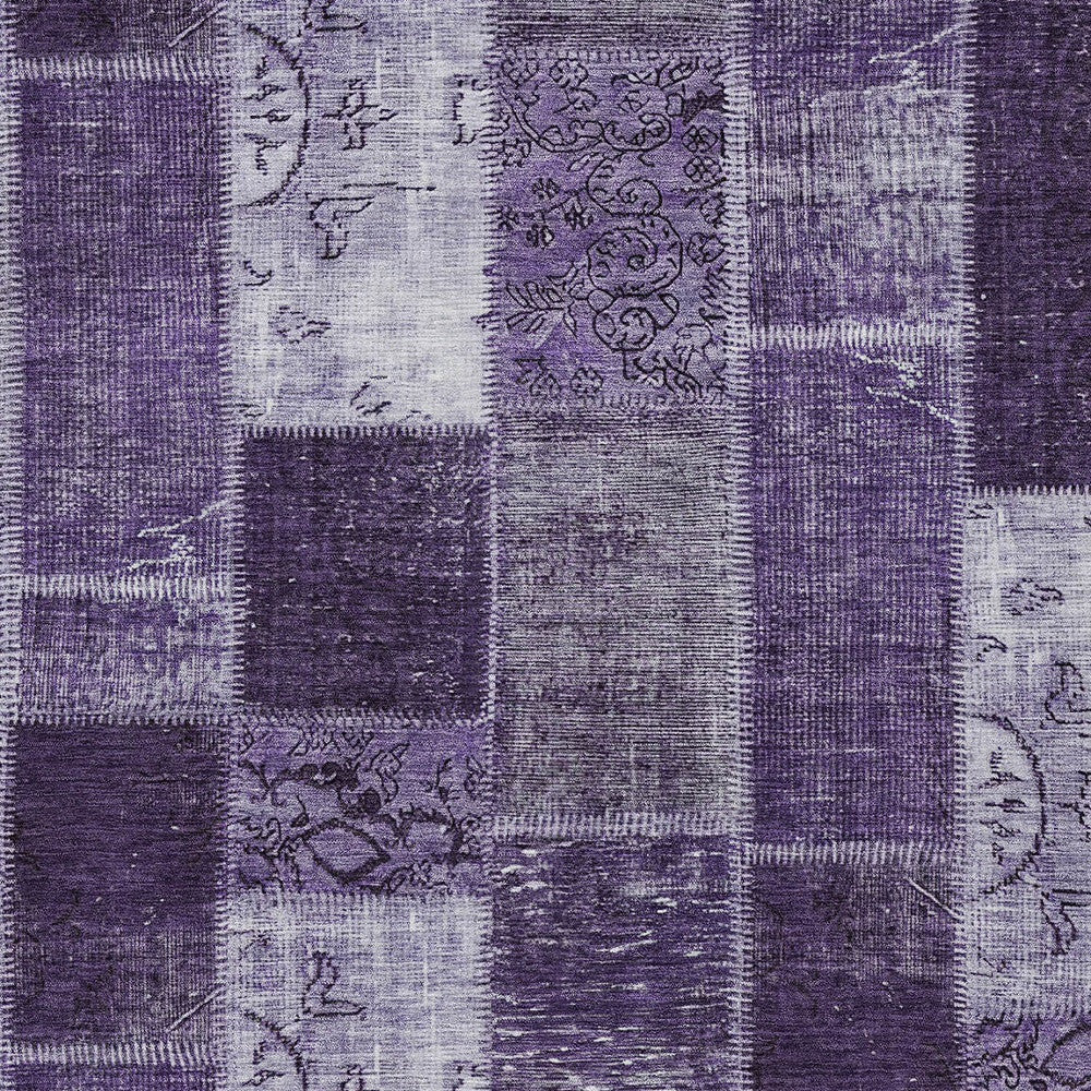8' X 10' Purple Eggplant And Lavender Patchwork Washable Indoor Outdoor Area Rug-4