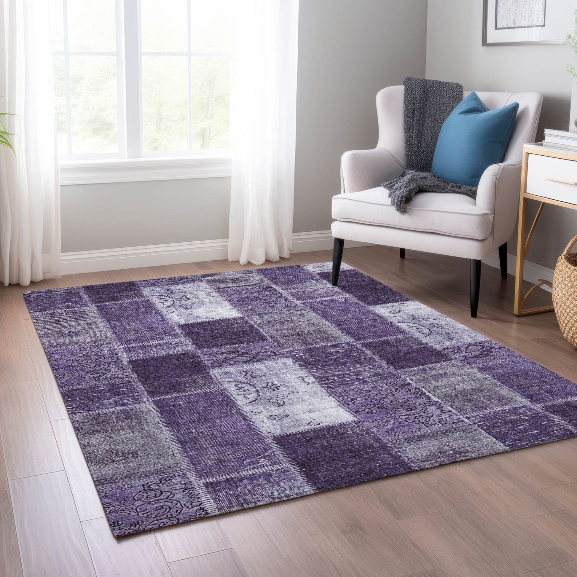 8' X 10' Purple Eggplant And Lavender Patchwork Washable Indoor Outdoor Area Rug-7