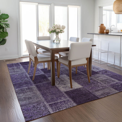 8' X 10' Purple Eggplant And Lavender Patchwork Washable Indoor Outdoor Area Rug-8