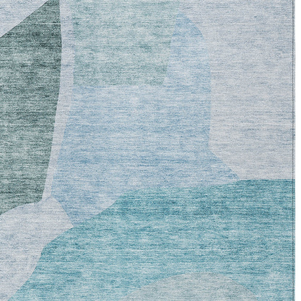 3' X 5' Teal Blue Artichoke Green And Blue Abstract Washable Indoor Outdoor Area Rug-5