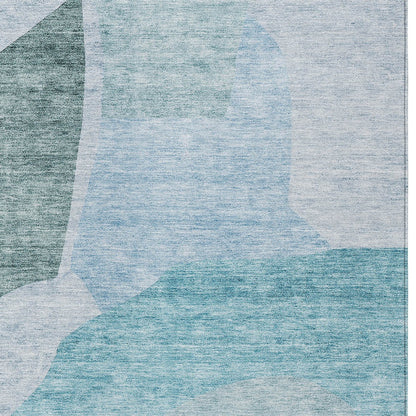 3' X 5' Teal Blue Artichoke Green And Blue Abstract Washable Indoor Outdoor Area Rug-5