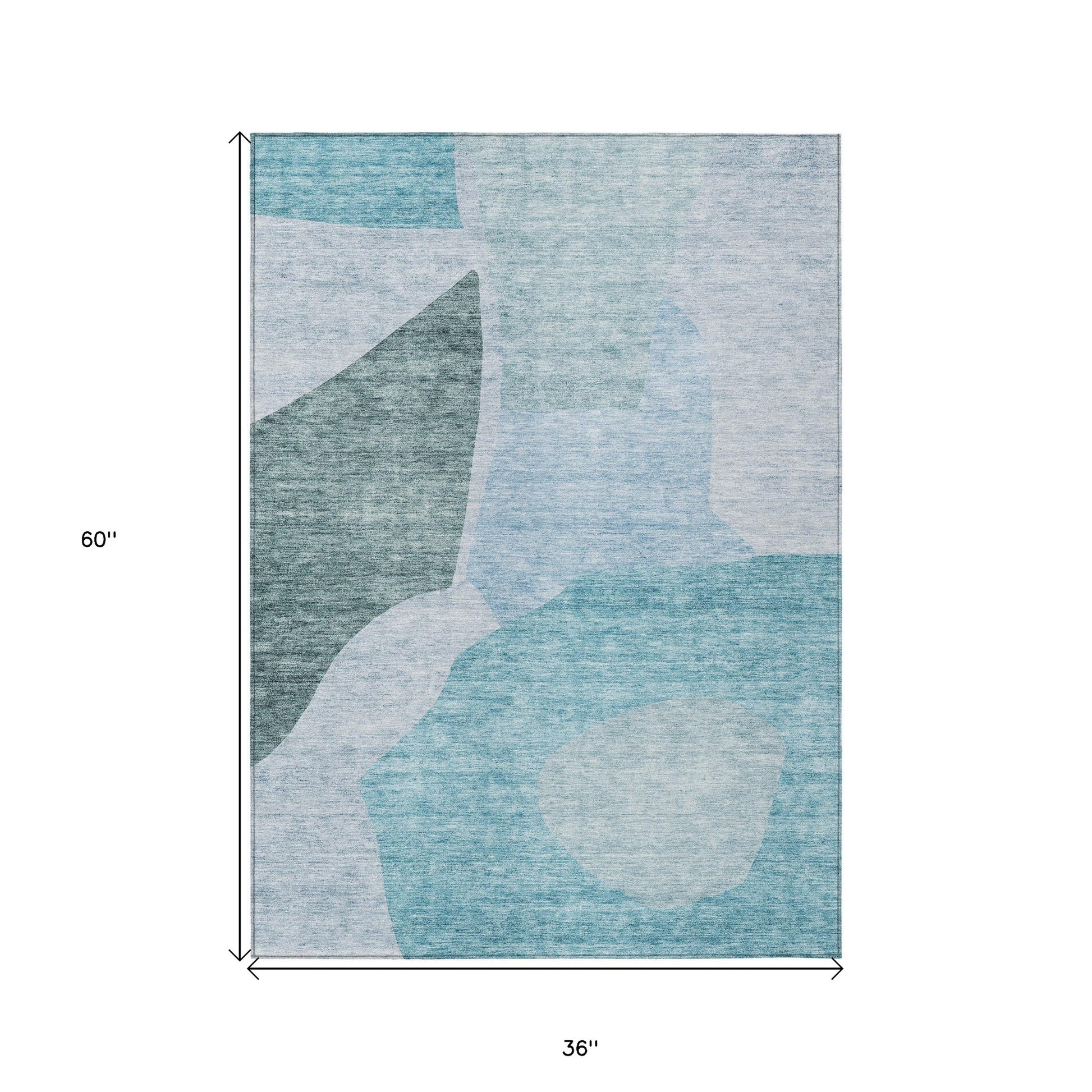 3' X 5' Teal Blue Artichoke Green And Blue Abstract Washable Indoor Outdoor Area Rug-2