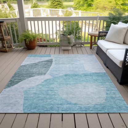 3' X 5' Teal Blue Artichoke Green And Blue Abstract Washable Indoor Outdoor Area Rug-6