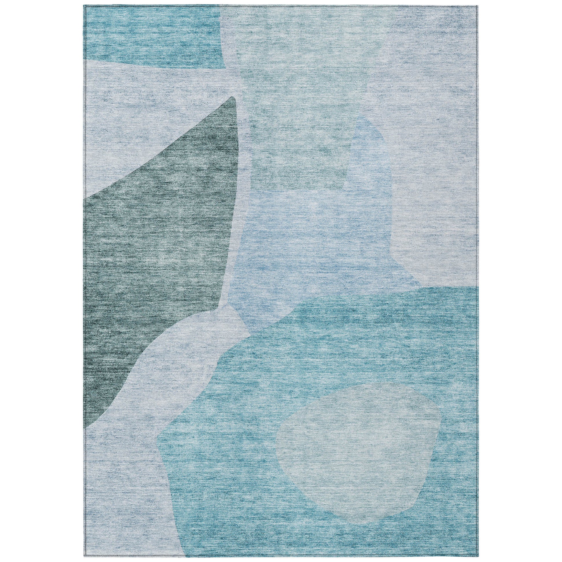 3' X 5' Teal Blue Artichoke Green And Blue Abstract Washable Indoor Outdoor Area Rug-1