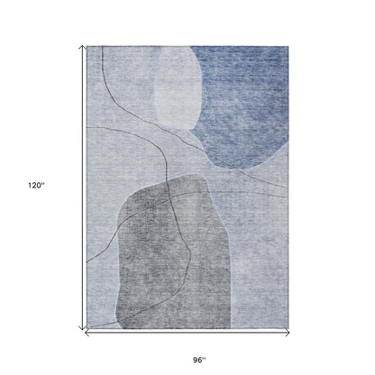 8' X 10' Denim Blue And Sky Blue Abstract Washable Indoor Outdoor Area Rug-2