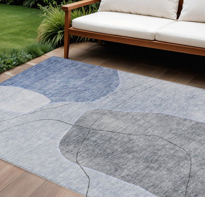 8' X 10' Denim Blue And Sky Blue Abstract Washable Indoor Outdoor Area Rug-0