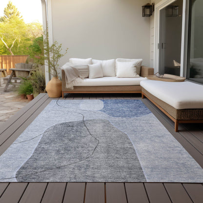 8' X 10' Denim Blue And Sky Blue Abstract Washable Indoor Outdoor Area Rug-7