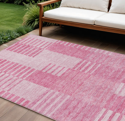 9' X 12' Pink And Blush Striped Washable Indoor Outdoor Area Rug-0