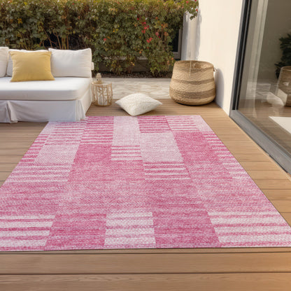 9' X 12' Pink And Blush Striped Washable Indoor Outdoor Area Rug-6