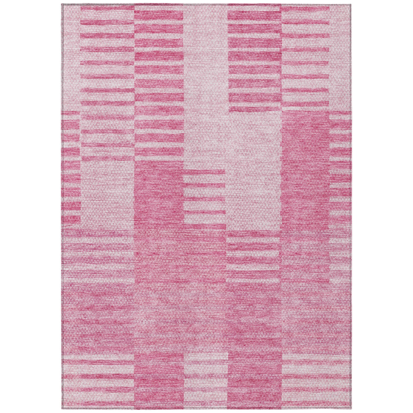 9' X 12' Pink And Blush Striped Washable Indoor Outdoor Area Rug-1