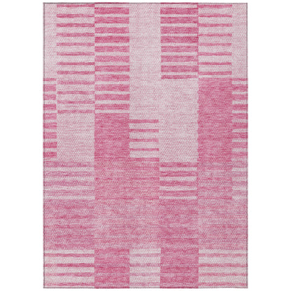 9' X 12' Pink And Blush Striped Washable Indoor Outdoor Area Rug-1