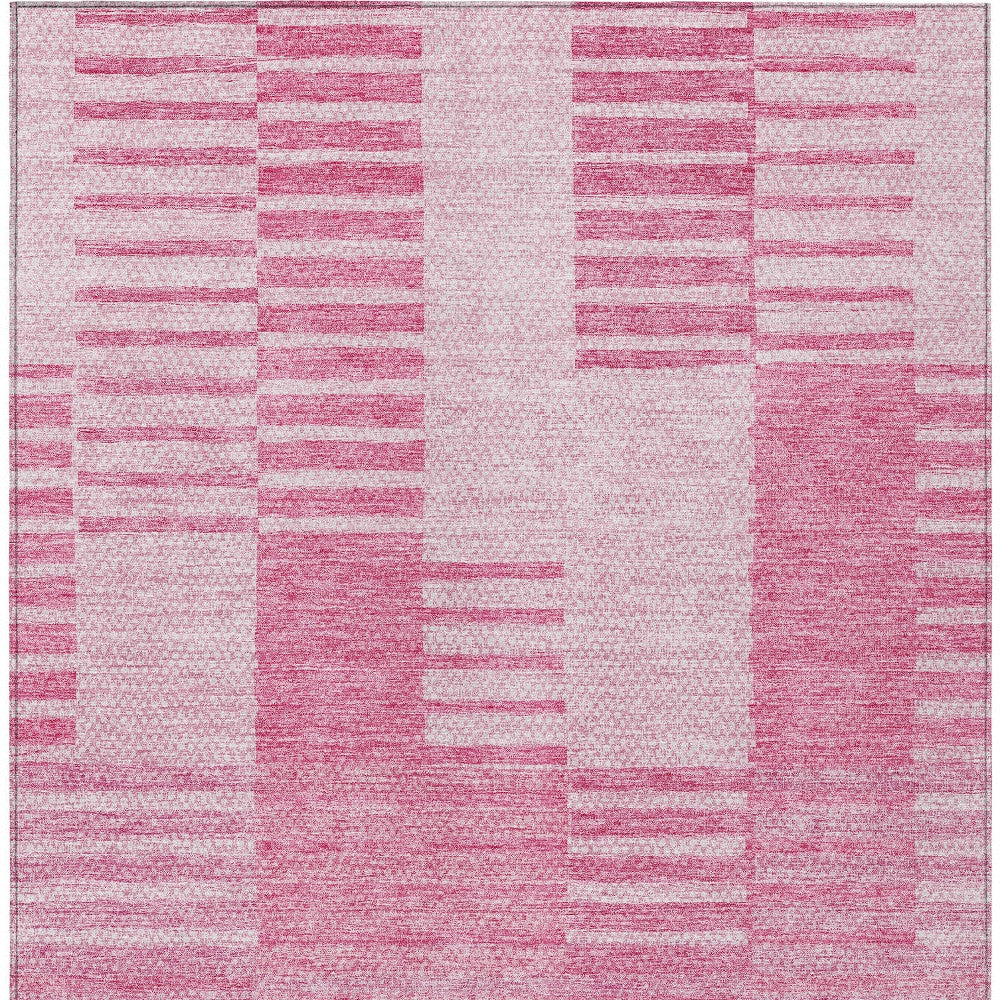 9' X 12' Pink And Blush Striped Washable Indoor Outdoor Area Rug-5