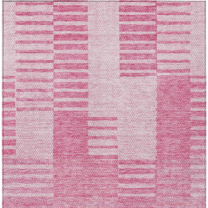 9' X 12' Pink And Blush Striped Washable Indoor Outdoor Area Rug-5