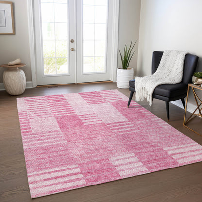 9' X 12' Pink And Blush Striped Washable Indoor Outdoor Area Rug-7