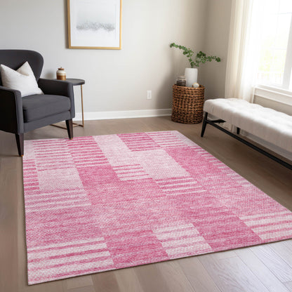 9' X 12' Pink And Blush Striped Washable Indoor Outdoor Area Rug-8