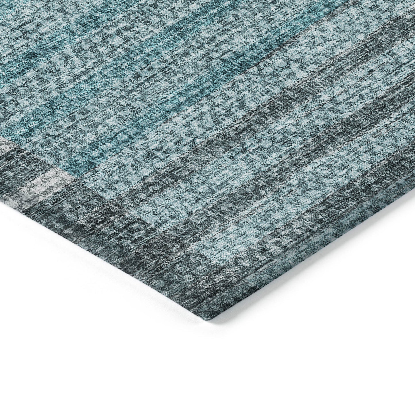 8' X 10' Teal Blue Aqua And Gray Striped Washable Indoor Outdoor Area Rug-3