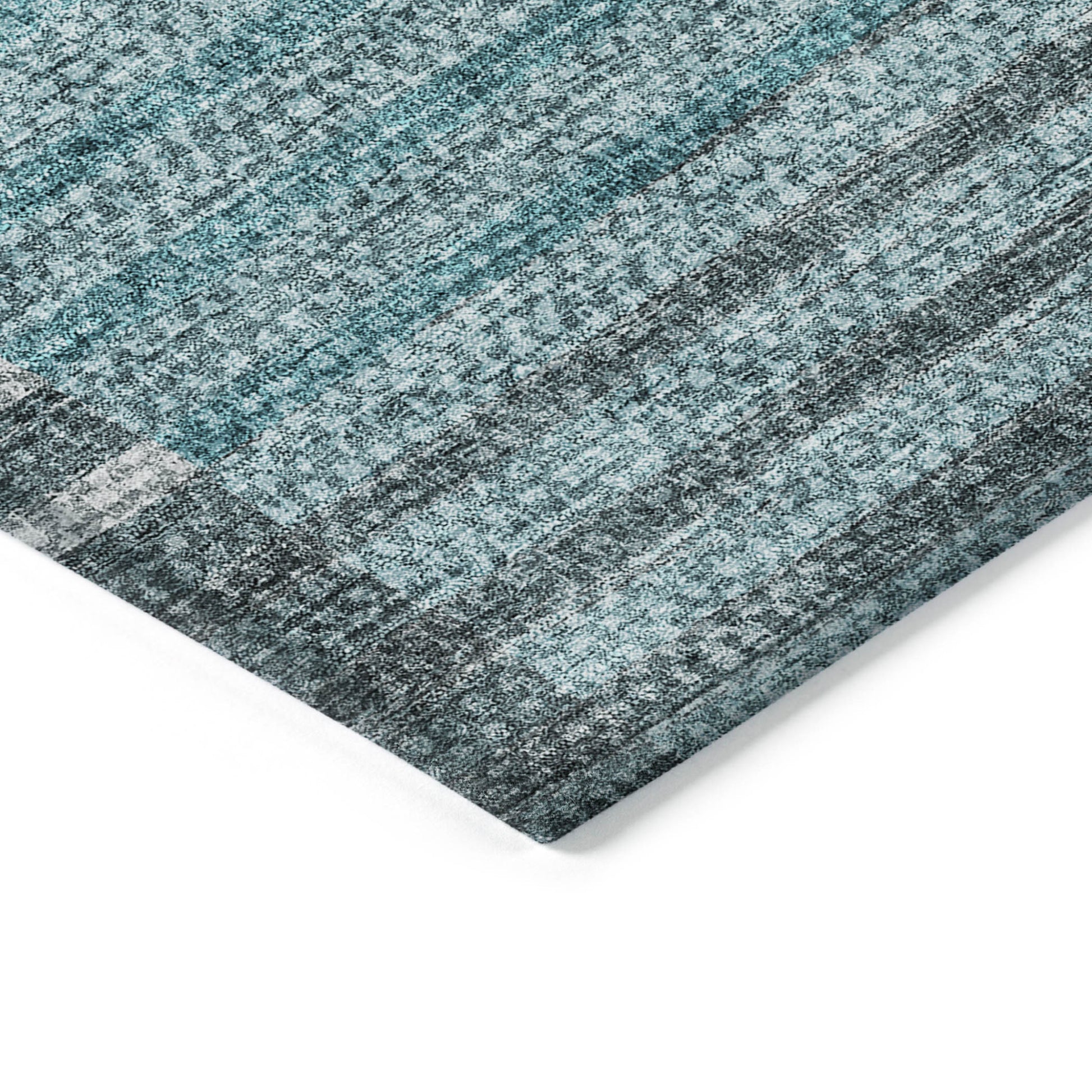 8' X 10' Teal Blue Aqua And Gray Striped Washable Indoor Outdoor Area Rug-3