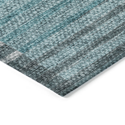 8' X 10' Teal Blue Aqua And Gray Striped Washable Indoor Outdoor Area Rug-3
