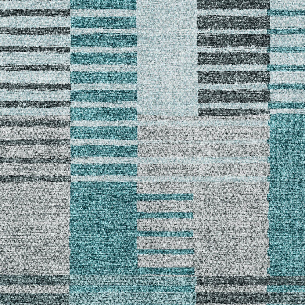 8' X 10' Teal Blue Aqua And Gray Striped Washable Indoor Outdoor Area Rug-4