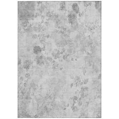 9' X 12' Gray Charcoal And Silver Floral Washable Indoor Outdoor Area Rug-5