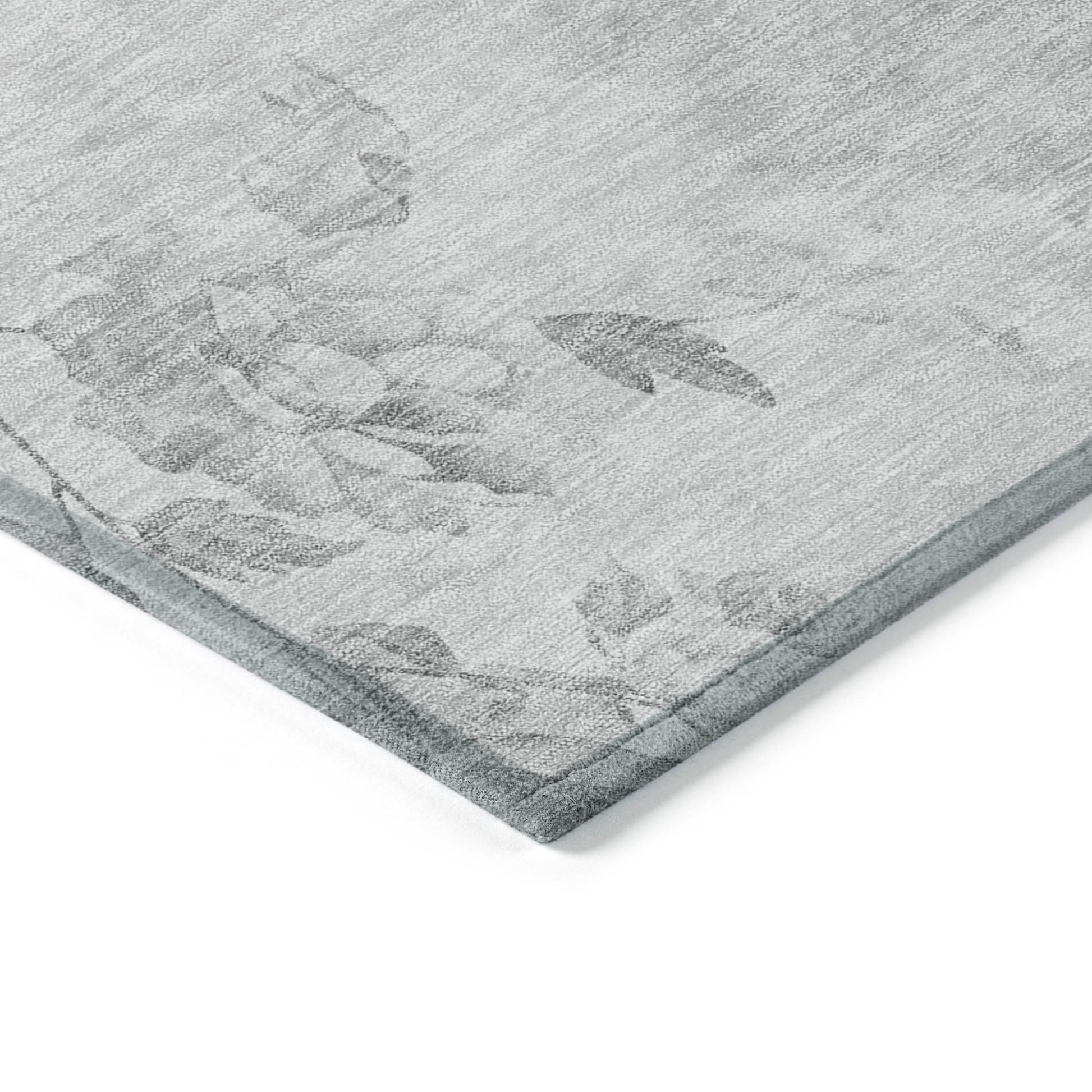 9' X 12' Gray Charcoal And Silver Floral Washable Indoor Outdoor Area Rug-3