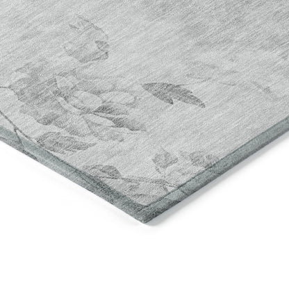 9' X 12' Gray Charcoal And Silver Floral Washable Indoor Outdoor Area Rug-3