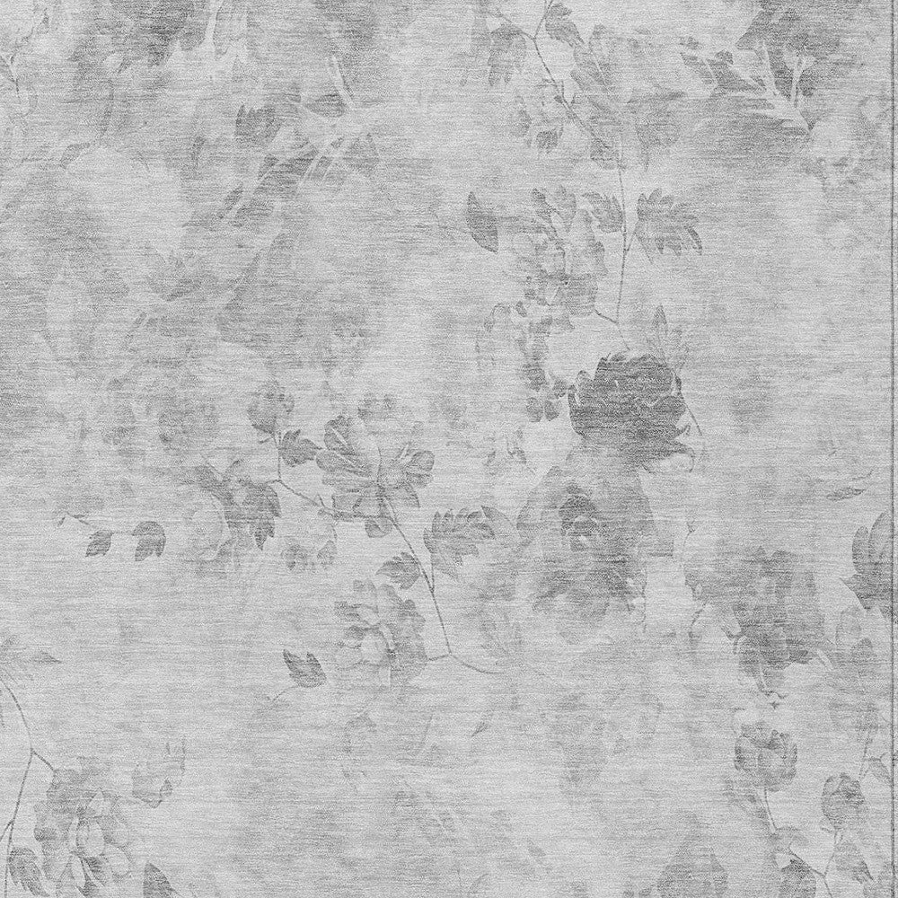 9' X 12' Gray Charcoal And Silver Floral Washable Indoor Outdoor Area Rug-4