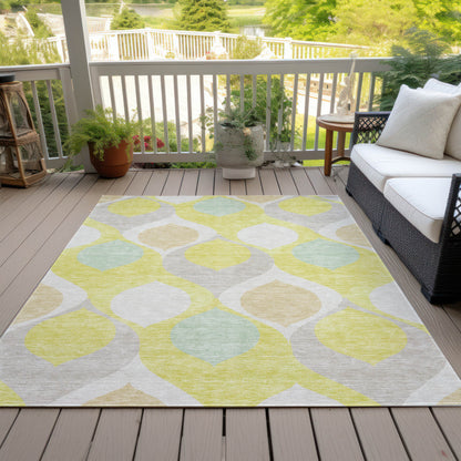 5' X 8' Yellow Mint Green And Beige Ogee Washable Indoor Outdoor Area Rug-6