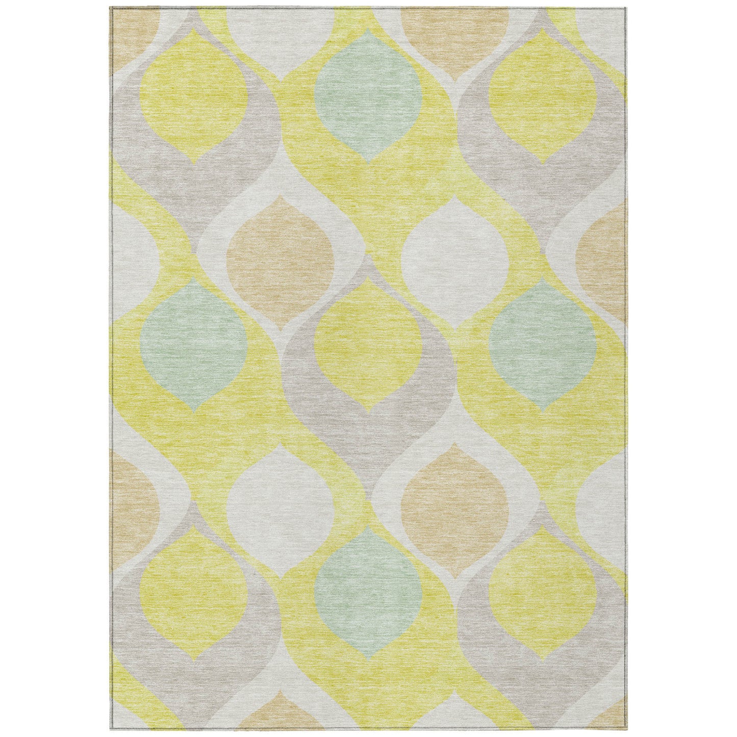 5' X 8' Yellow Mint Green And Beige Ogee Washable Indoor Outdoor Area Rug-1