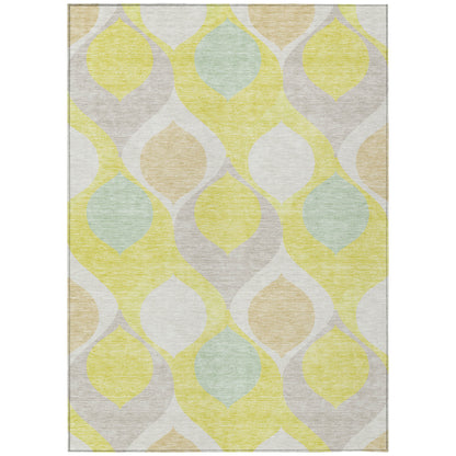 5' X 8' Yellow Mint Green And Beige Ogee Washable Indoor Outdoor Area Rug-1