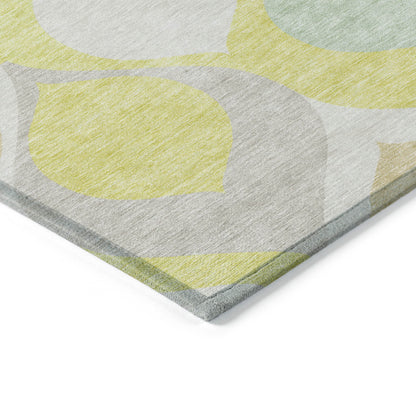 5' X 8' Yellow Mint Green And Beige Ogee Washable Indoor Outdoor Area Rug-3