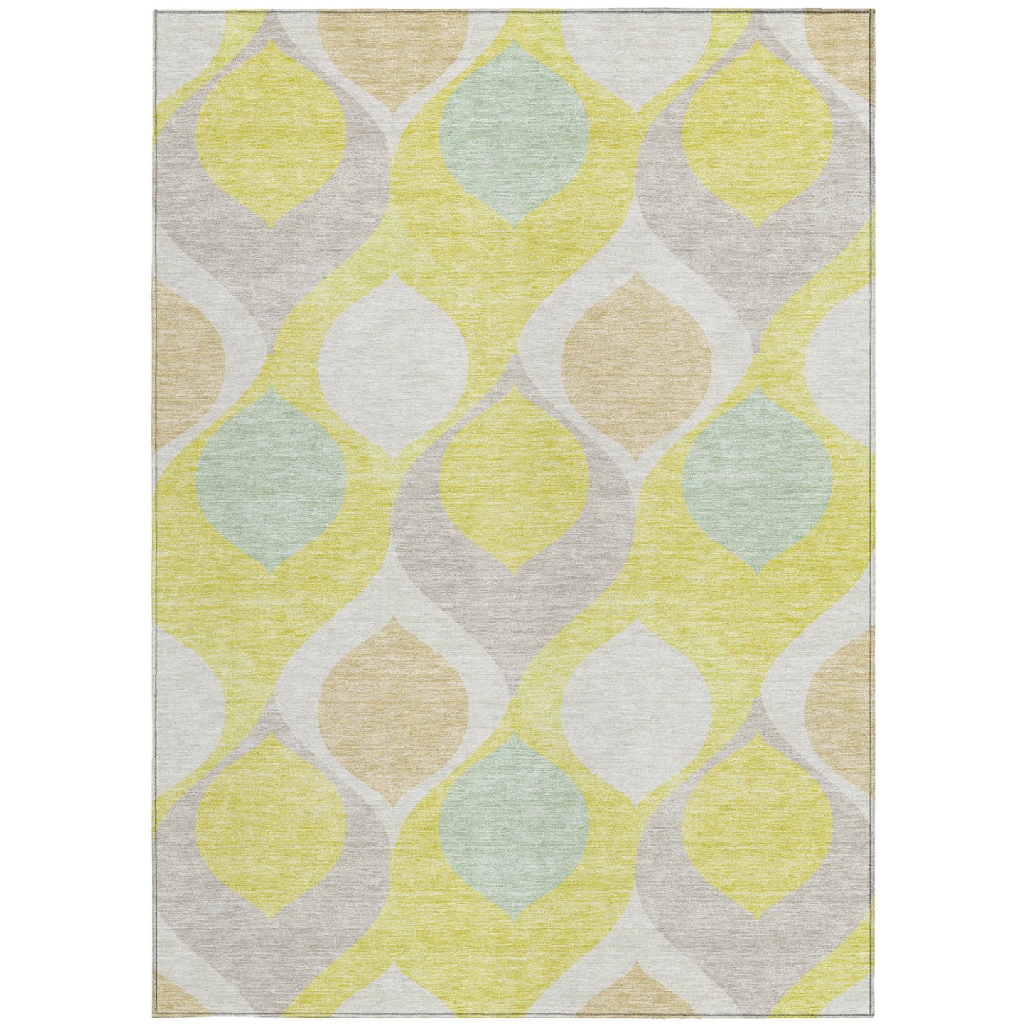 5' X 8' Yellow Mint Green And Beige Ogee Washable Indoor Outdoor Area Rug-5