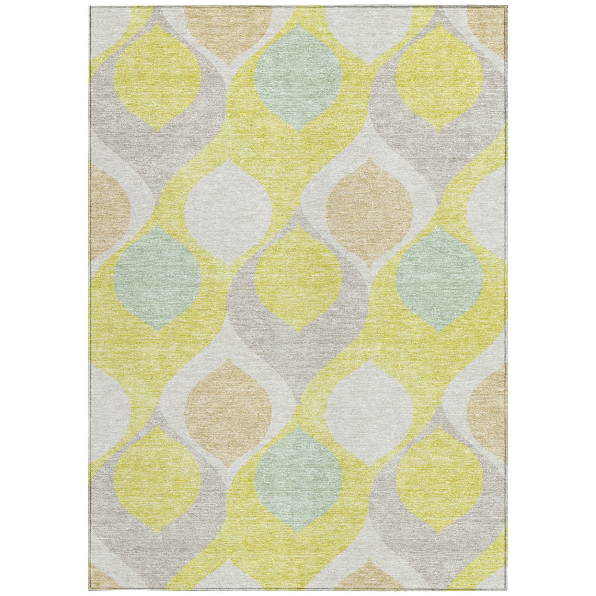 5' X 8' Yellow Mint Green And Beige Ogee Washable Indoor Outdoor Area Rug-5