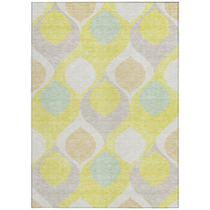 5' X 8' Yellow Mint Green And Beige Ogee Washable Indoor Outdoor Area Rug-5