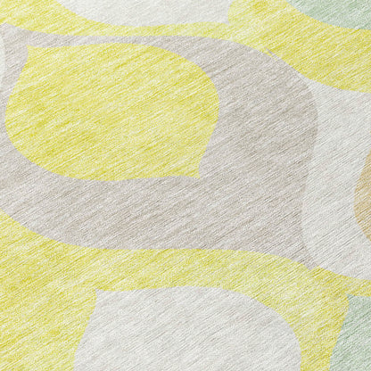 5' X 8' Yellow Mint Green And Beige Ogee Washable Indoor Outdoor Area Rug-4
