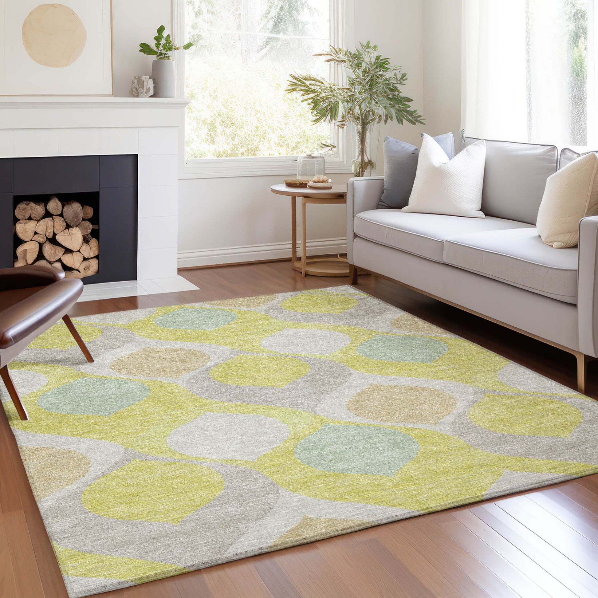 5' X 8' Yellow Mint Green And Beige Ogee Washable Indoor Outdoor Area Rug-7