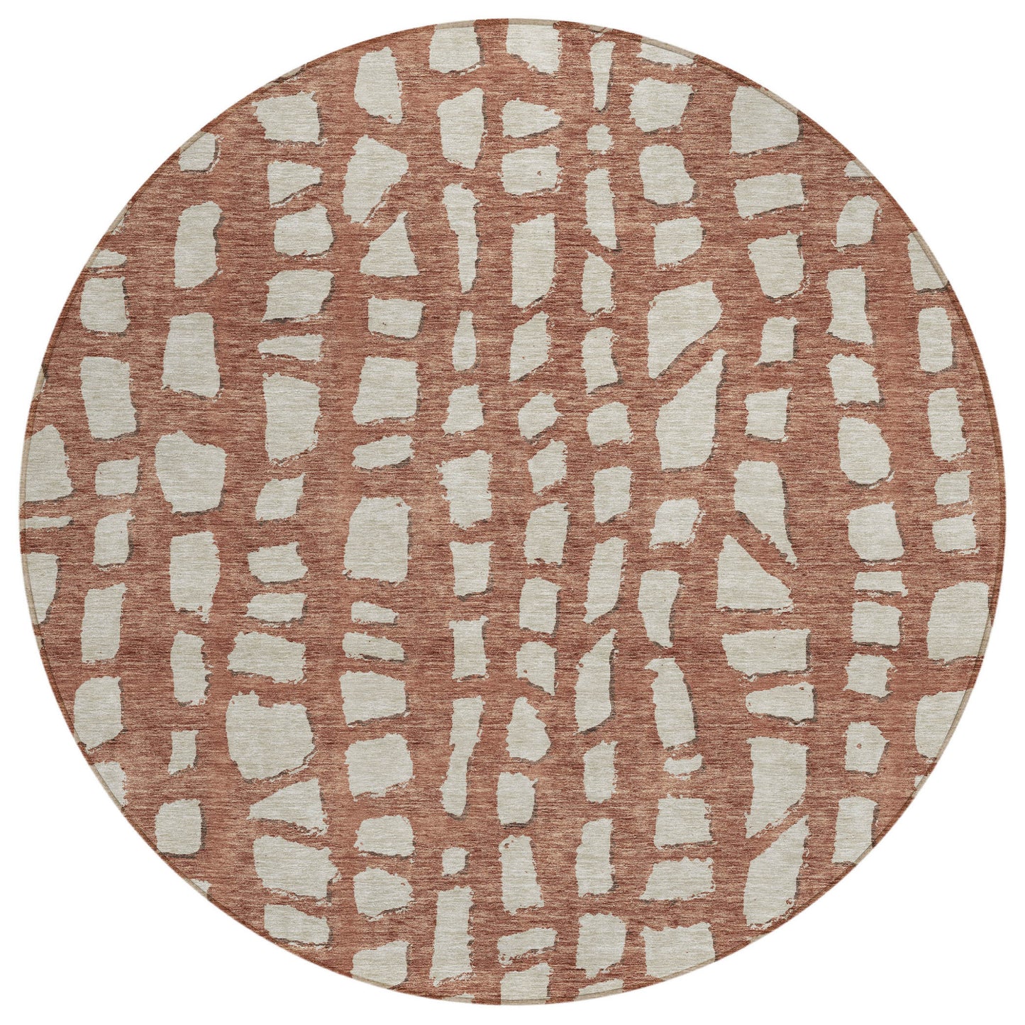 8' Orange And Ivory Round Abstract Washable Indoor Outdoor Area Rug-1